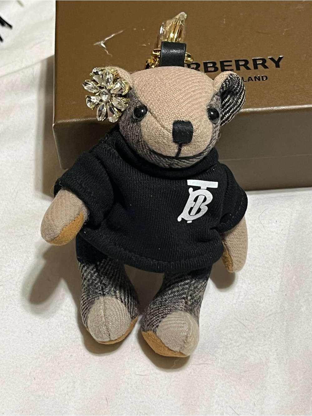 Burberry Tan & Black Logo Plush Bear Keychain